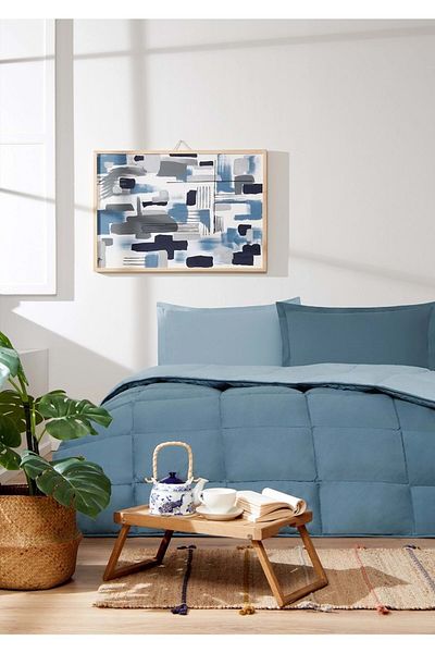 Özdilek Özdilek 100% Cotton (Elastic Sheet) Double Bed Set-Colourist Maldiv Aqua
