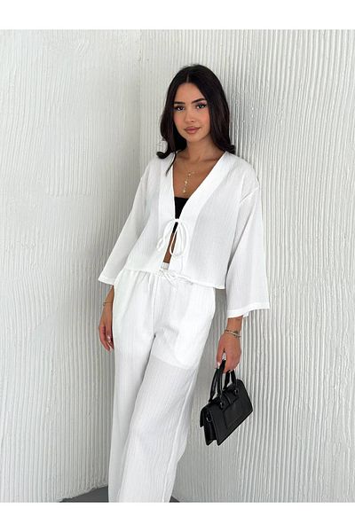 YAKAMOZ34BUTİK Shirt Pants with Front Tie