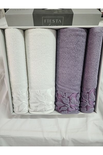 cacao home Fiesta 4-Piece Bath Towel Set Turkish Bath Set Velvet Jacquard 100% Cotton New Season