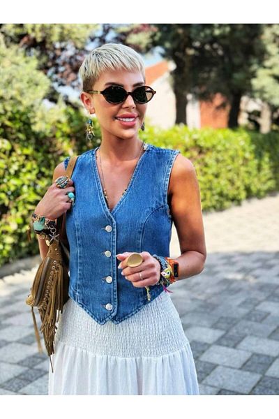 DENİKK Trend Laser Tint Washed Denim Jeans Vest with Aged Effect