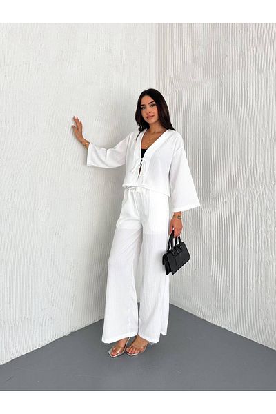 YAKAMOZ34BUTİK Shirt Pants with Front Tie
