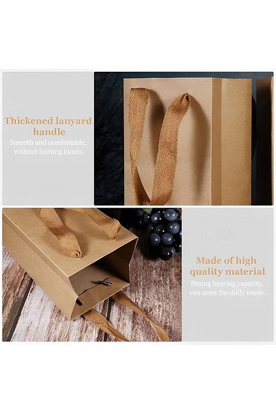 fulina 12-Piece Gift Bag Set, Durable, with Handles, High Quality, for Single Bottles of Wine, Brown