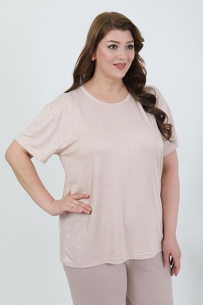 Akbeniz Women's Plus Size Short Sleeve Combed Cotton Pajamas Set Milk Coffee 202510