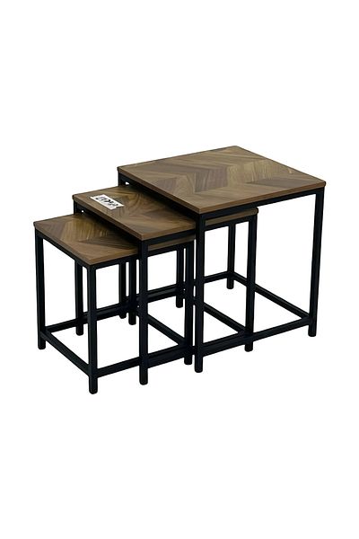 rexa Best Quality Mango Wood Top Nesting Table Industrial Furniture for Living Room 45 x 50 x 40 cm