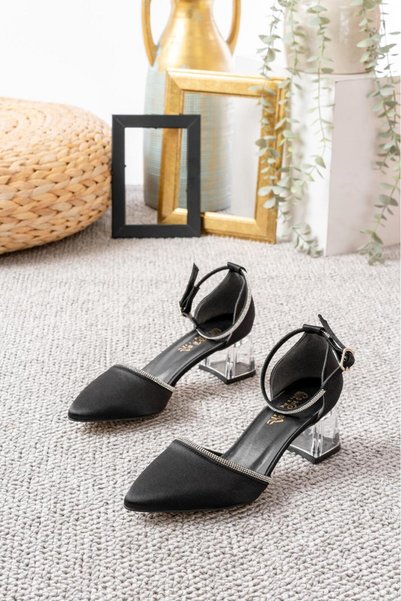 moda gim Black Seten Zoe Stylish Comfort Offering Thick Heeled Women's Evening Dress Shoes