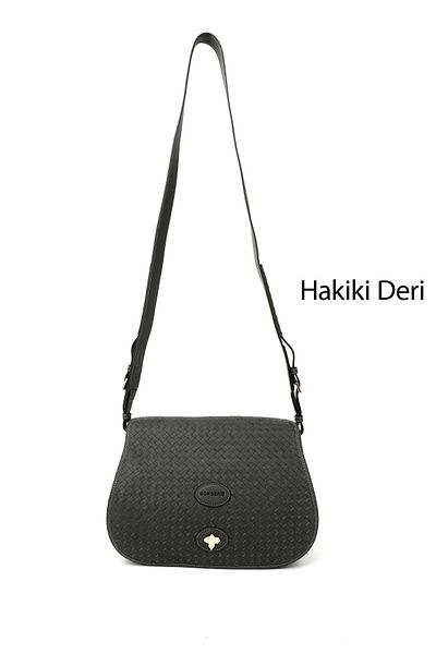 GÖNDERİ(R) Women / Girls Gray Antique Genuine Leather Long Strap Straw Knitted Shoulder Bag
