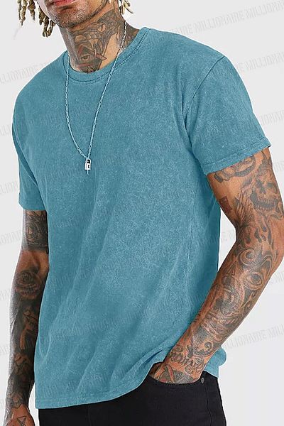 Millionaire Men's Turquoise Regular Acid Washed Vintage Effect Dyed T-Shirt