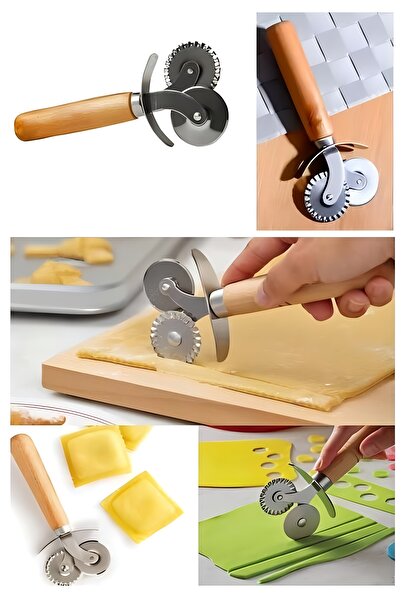 Lunetta Hamur Kesme Aparatı Spatula Ahşap Saplı Hamur Ve Pizza Ruleti