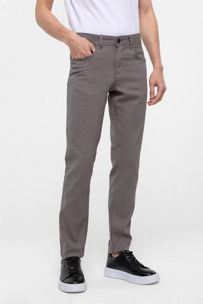 SÜVARİ Gri Slim Fit 5 Cep Kalıp Armürlü Kanvas Pantolon