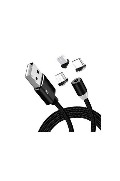 SIKS Cablu de încărcare 3 în 1, magnetic, Lightning, Micro-USB, Tip C, Negru