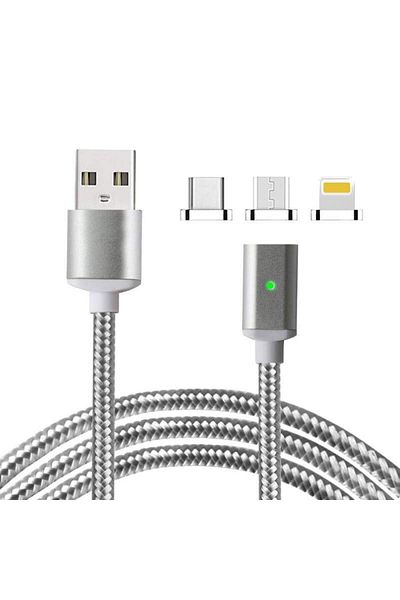 SIKS ® 3in1 Charging Cable, Magnetic, Lightning, Micro-usb, Type-c, Gray