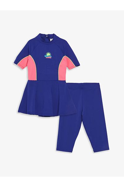 LC Waikiki LCW Kids Blue Quick Dry Κοριτσίστικο μαγιό και κολάν με φούστα