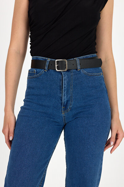 Rays Чорний овальний ремінь з срібними деталями 428