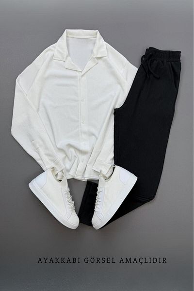 NO 601 Men's White Wrinkled Shirt Black Trousers Set