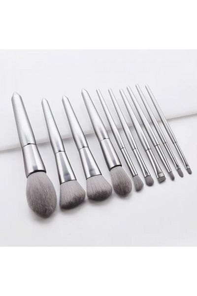 OEM Set 10 pensule de machiaj cu inserție metalică, argintii