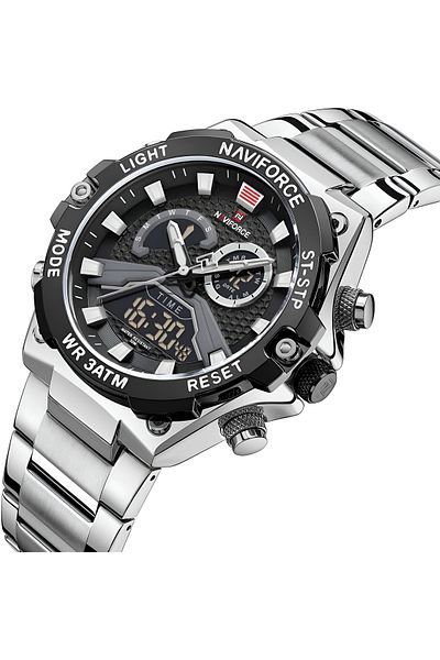 Naviforce Men Military Fashion Quartz Luminous Dual Display Waterproof Male LED Digital Alarm Clock Clock