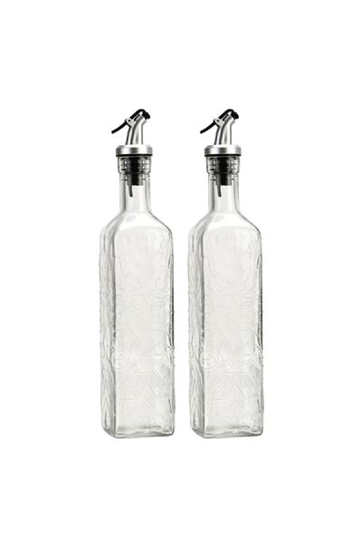 Bien Servi 2-Piece Oil and Vinegar Glass Bottle with Dispenser Nozzle Clear