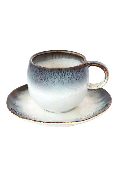EasyLife Porcelain Coffee Cup & Saucer Set Blue and White 120ml