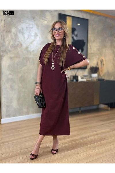 Modayakamoz Rochie de damă cu mânecă scurtă, cu decolteu, cu nasturi pe umăr, lungă din viscoză, cu două fire