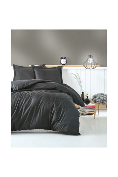 Cotton Box Lenjerie de pat premium satin de lux, Cotton Box, Stripe - Anthracit