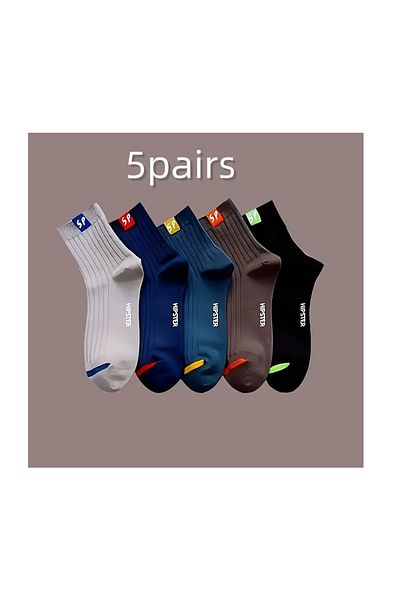 Generic 5Pairs Men's Fashion Ribbed Pattern Socks,Unisex Comfortable Athletic Socks,95% Polyester,5%Spandex
