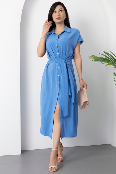 PULLIMM Πουκάμισο με γιακά με κουμπιά φόρεμα με ζώνη YZC24Y205