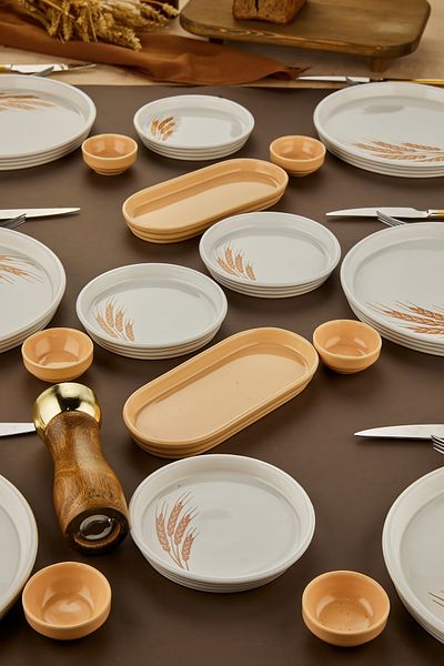 Sezka Life Başak 18 Piece Ceramic Breakfast Set Breakfast Set for 6 People Luxury Ceramic