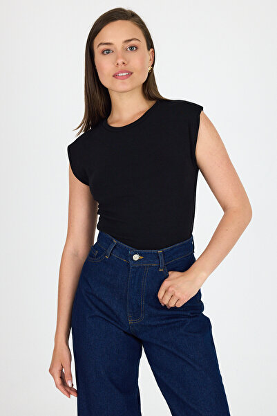 Rays Μαύρο μπλουζάκι με λαιμόκοψη βαμβακερό λεπτή εφαρμογή 3050