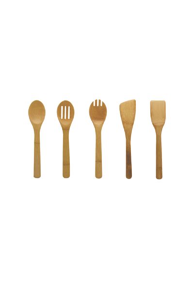 Bien Servi 5-Piece Bamboo Kitchen Utensil Set with Holder Brown