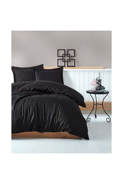 Cotton Box Premium Satin Luxury Bed Linen, Cotton Box, Stripe - Black