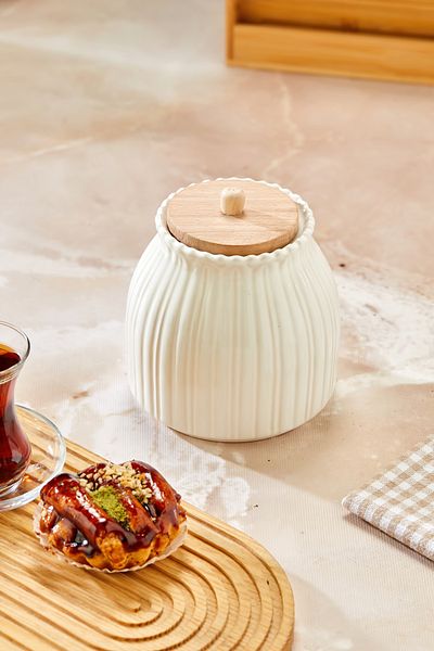 Sezka Life Papatya Vacuum Wooden Lid Jar Set Spice Jar