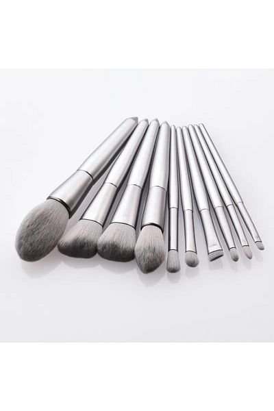 OEM Set 10 pensule de machiaj cu inserție metalică, argintii