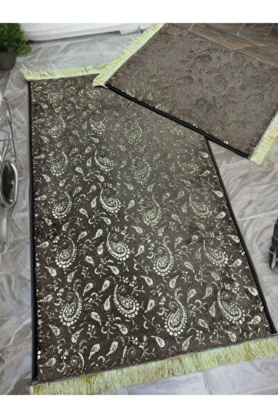 DECORA CASA HOME COLLECTİON Foil Tasseled Fringed Bathroom Mat Set Non-Slip Base Double Toilet Set