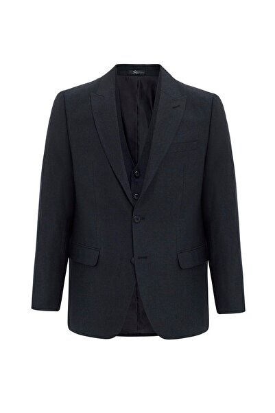 SÜVARİ Siyah Regular Armürlü Sivri Yaka 4 Drop Yelekli Klasik Takım Elbise