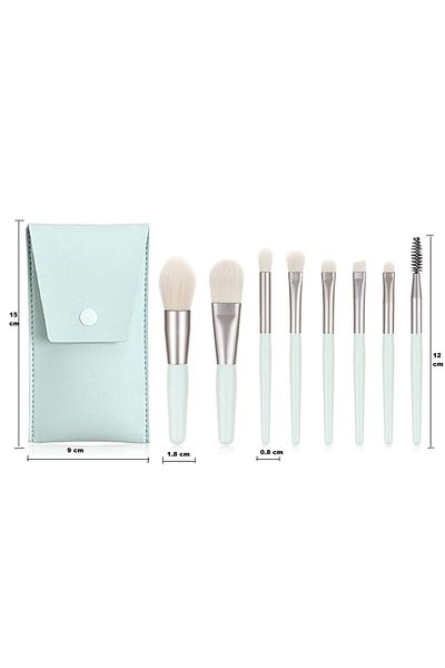 OEM Set of 8 Makeup Brushes with Storage Case, Green