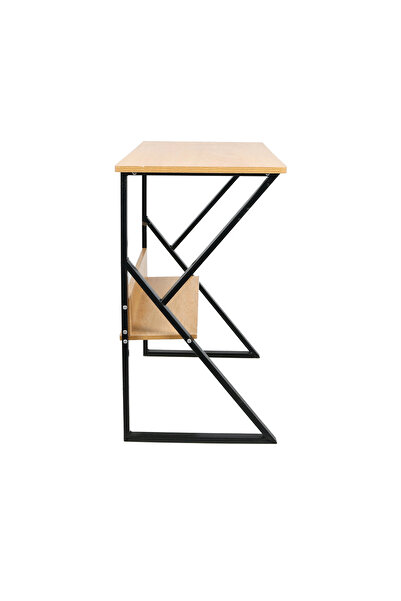 DEC53 Desk with shelf, beech brown laminated MDF and black iron legs Tarcal 140x60x72 cm