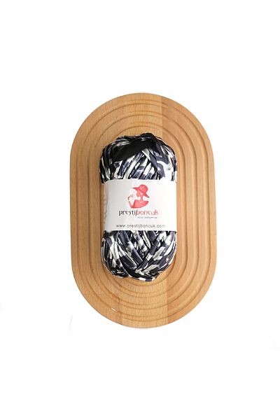 Prestij Boncuk Premium Leather Look Metallic Combed Cotton Thread Bag and Hobby Knitting Thread Black Silver Patterned