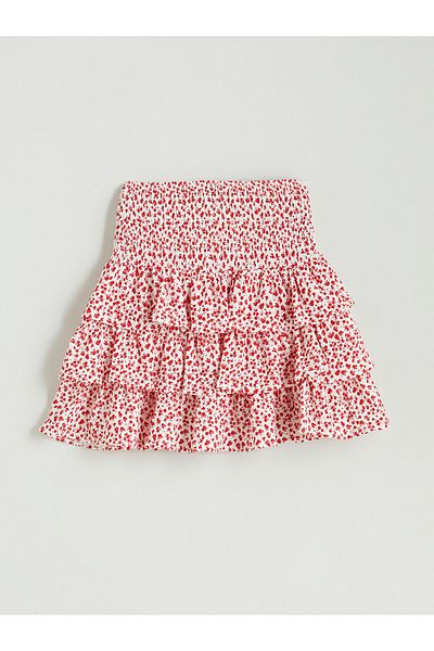 LC Waikiki Floral Layered Pleated Mini Skirt with Elastic Waist