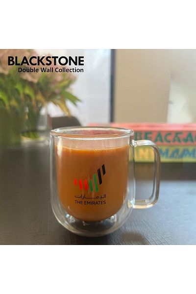 Blackstone Double Wall Glass Mug Set – 300 ml (2‑Piece) Insulated Tumblers with "Emirates" Text Design