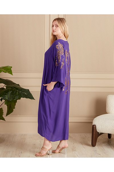 EL jadida Women's Sequin Button Plus Size Viscose Long Dress Purple