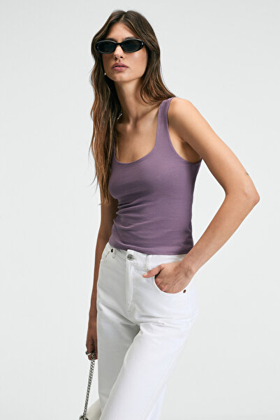 GRIMELANGE Sanuki Women's Slim Short Hollow Collar Purple Blouse