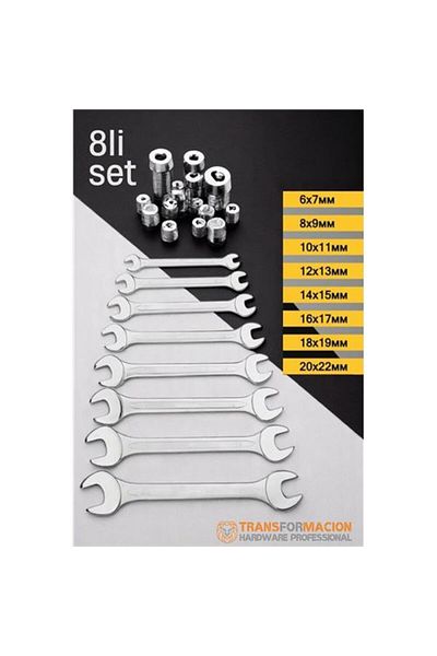 Ladesmedya Modacar Open End Wrench Set - Two Mouth Wrench - Two End Open Vanadium Steel Wrench Set of 8