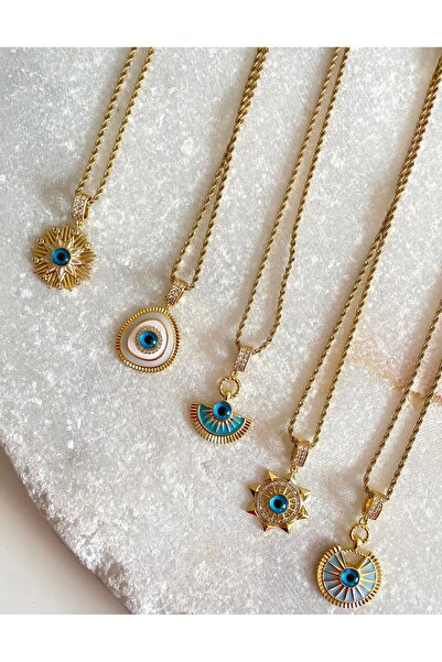 By Selen Suyolcu Zirkon Taş Nazar Boncuğu Çelik Kolye