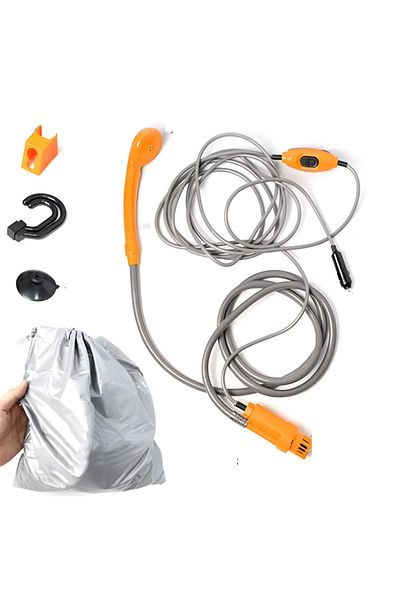 Generic Set Dus Auto Electric Portabil Pentru Camping, 12 V, Cablu Alimentare 4.5 M, Culoare Portocaliu