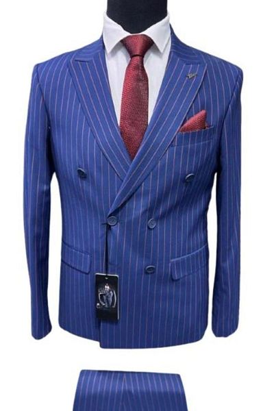marco mılano Men's Suit, 2 Pieces, Striped Pattern, Slim Fit, Marco Milano