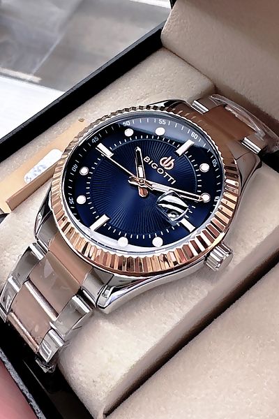 Bigotti Special Boxed 5 Atm Waterproof Men Wristwatch Rosegold Color Steel Band + Gift Bracelet Bme2024C1