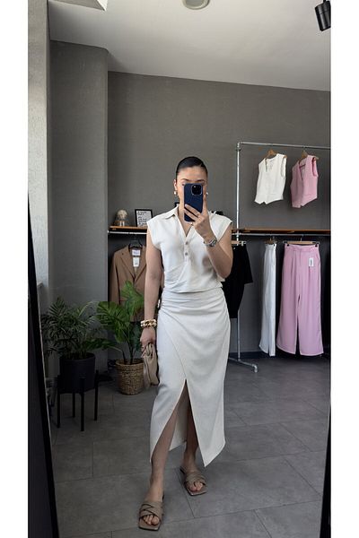 YOUR NAME Buckle Skirt Crop Blouse Linen Suit