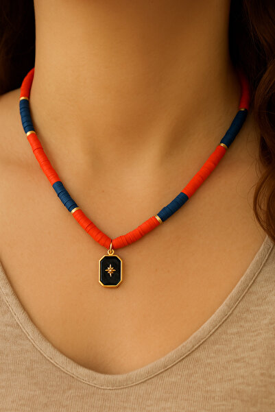 Fun Life قلادة من زهرة الرمان واللون الأزرق الداكن من فيمو - مفصلة على شكل نجمة