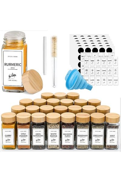 HOZRO Set de 24 de Recipiente HOZRO pentru Condimente de 120 ml cu capac din Bambus