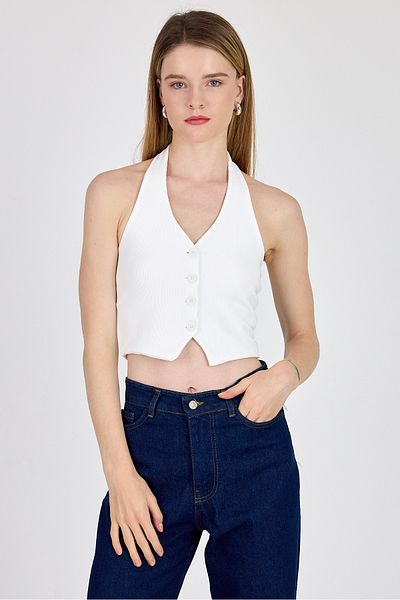 Rays White Halter Neck Button Detailed Vest 2425